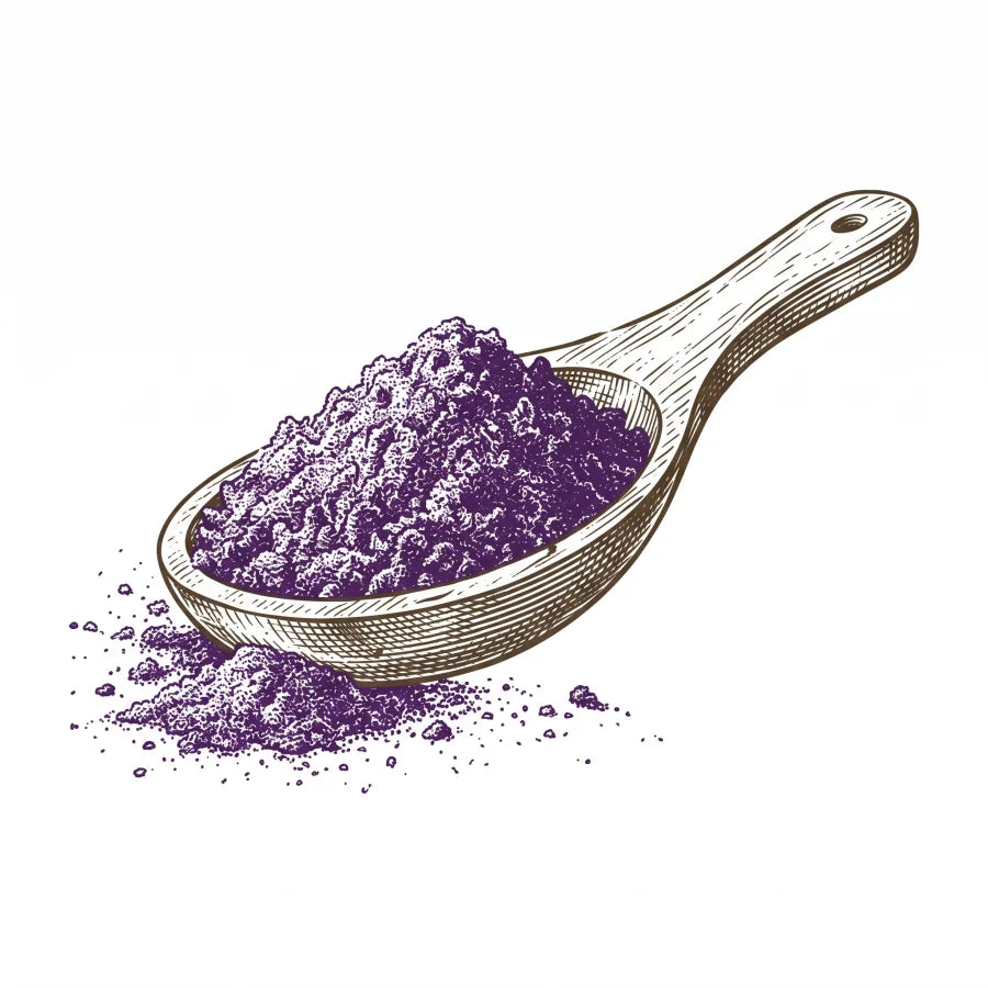Cuchara de madera con ube en polvo