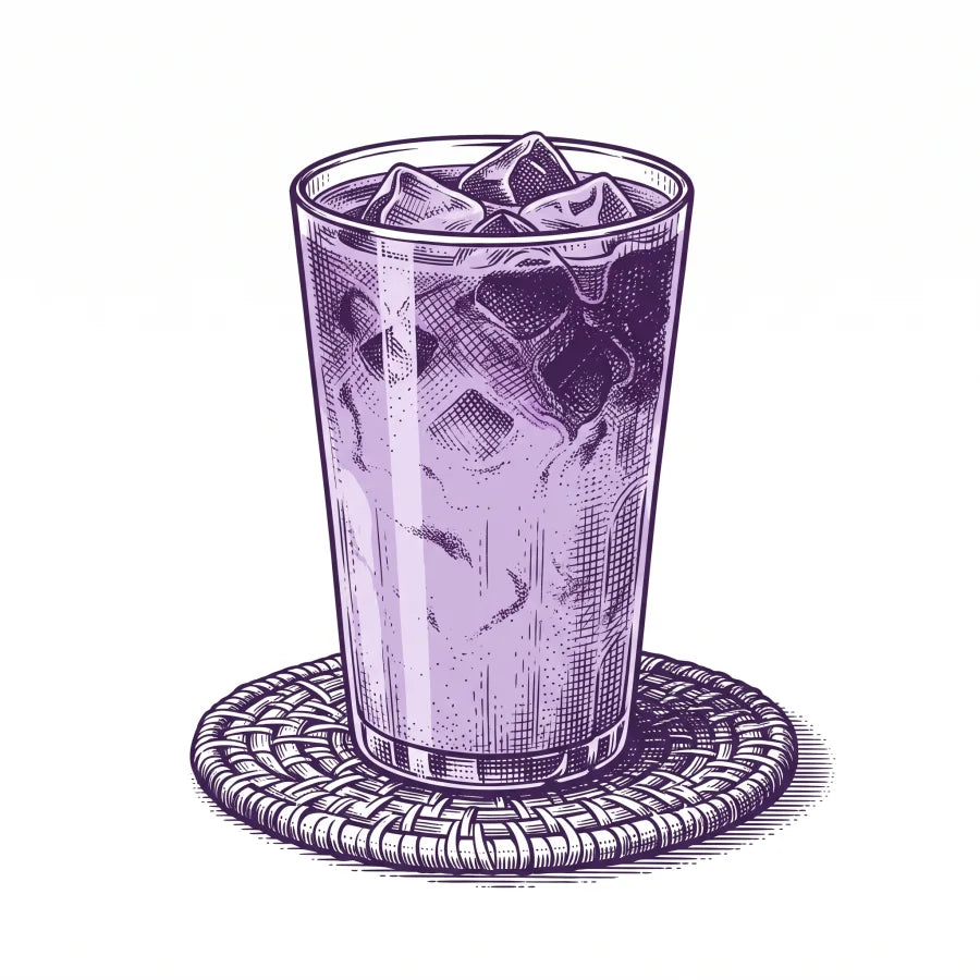 Vaso de ube latte con hielo