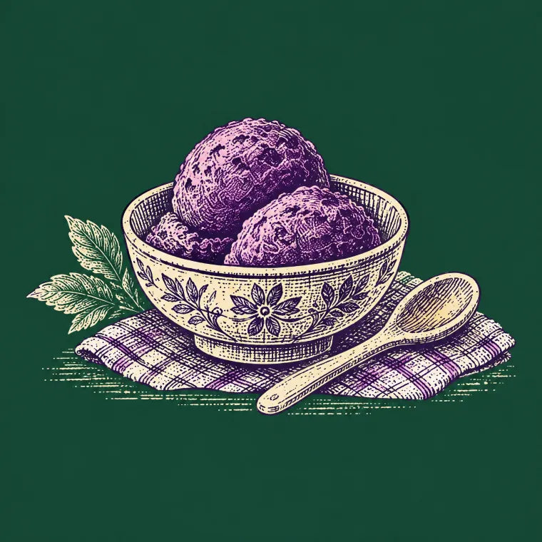 Grabado de un cuenco de helado de ube
